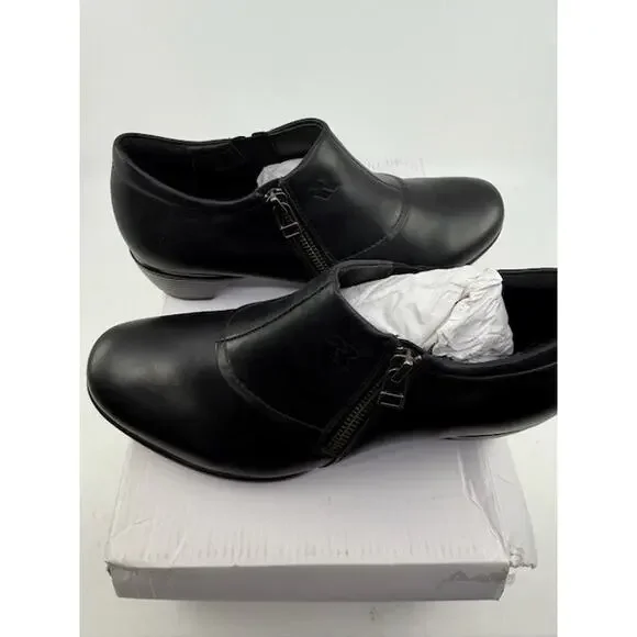 Romika Leather Ankle Loafer Shoes Block Heels Side Zipper Black Womens Size 37 - Picture 3 of 6